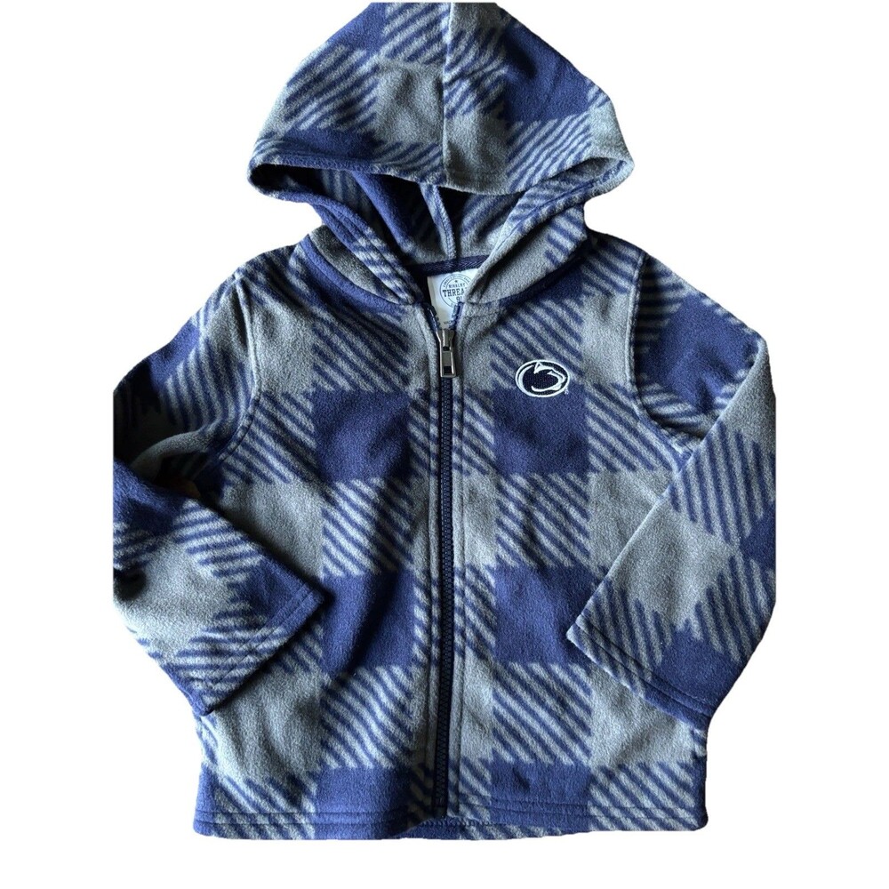 New Nitty Lions Fleece Hoodie 3T Penn State Kids Checkered Blue Gray Sweater
